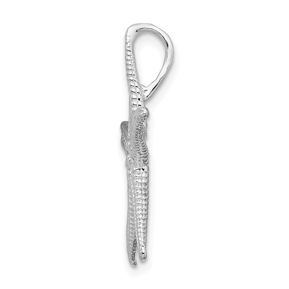 Sterling Silver Rhodium-plated Polished/Textured Starfish Slide