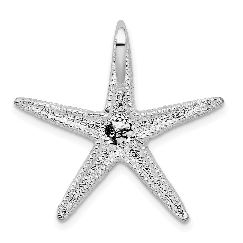 Sterling Silver Rhodium-plated Polished/Textured Starfish Slide