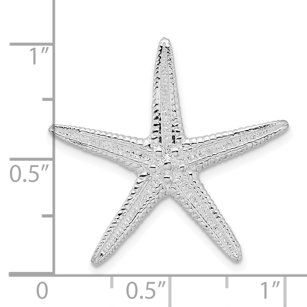 Sterling Silver Rhodium-plated Polished/Textured Starfish Slide