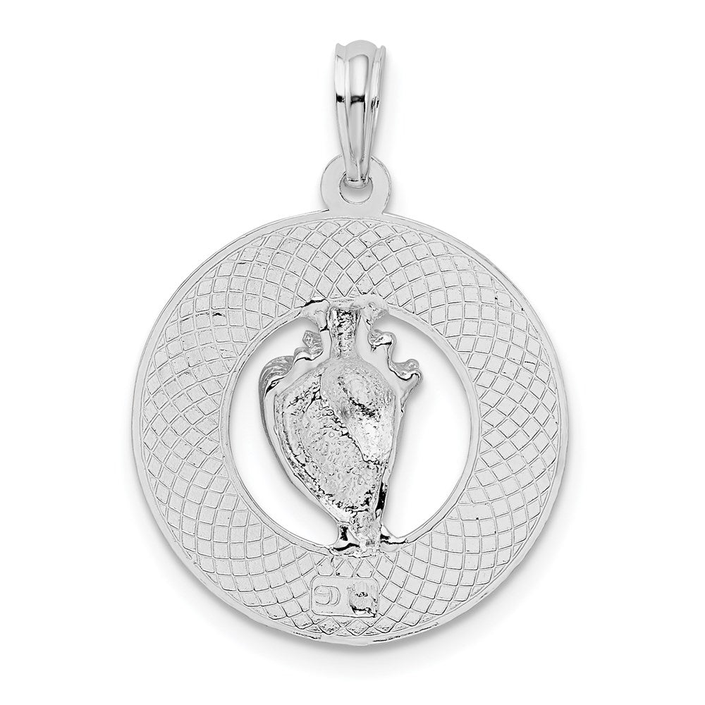 Sterling Silver Rhodium-plated Polished Marco Island w/Shell Pendant