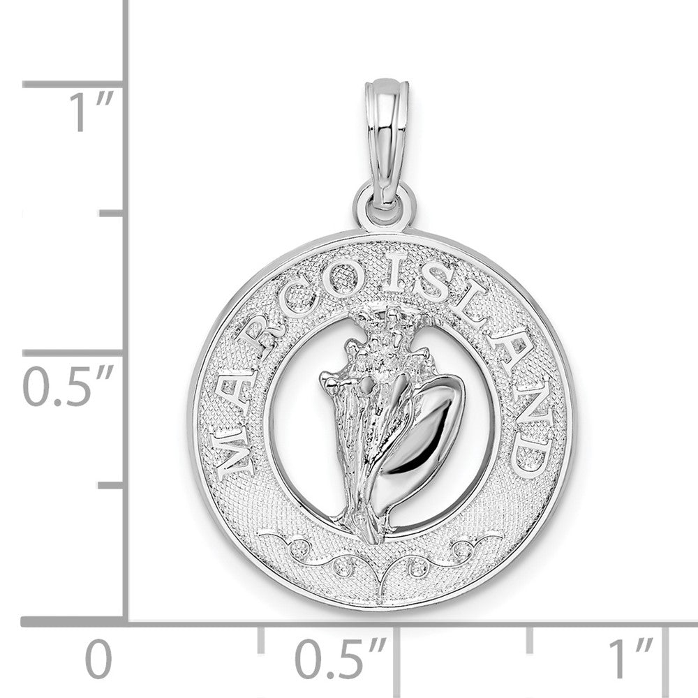Sterling Silver Rhodium-plated Polished Marco Island w/Shell Pendant