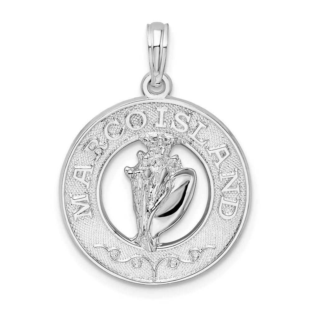 Sterling Silver Rhodium-plated Polished Marco Island w/Shell Pendant