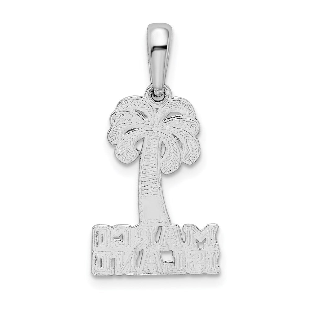 Sterling Silver Rhodium-plated Polished Marco Island Palm Tree Pendant
