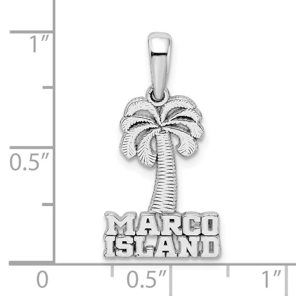 Sterling Silver Rhodium-plated Polished Marco Island Palm Tree Pendant