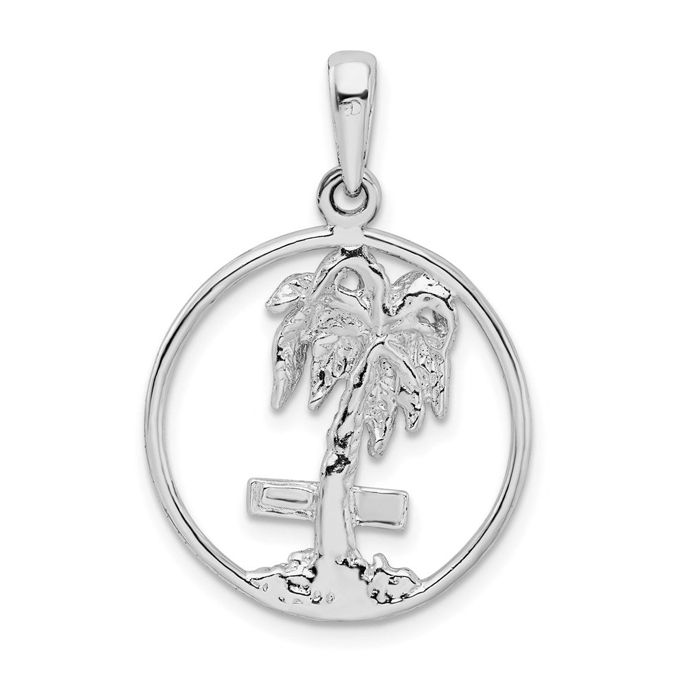 Sterling Silver Rhodium-plated Polished Marco Island Palm Tree Pendant