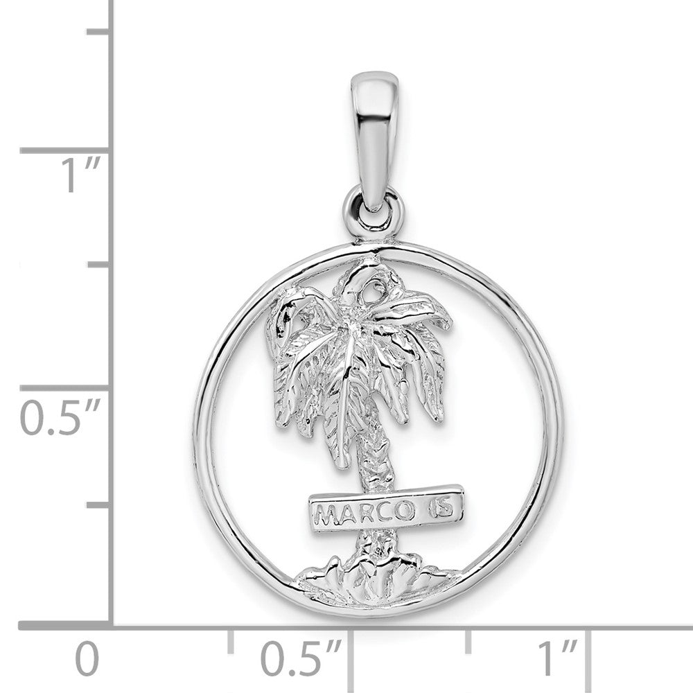Sterling Silver Rhodium-plated Polished Marco Island Palm Tree Pendant