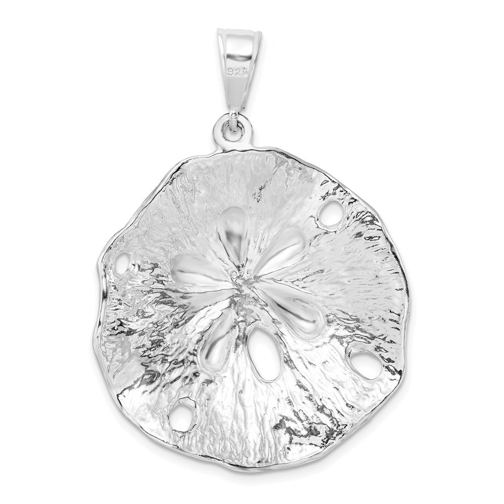 Sterling Silver Rhod-plated Polished/Textured Beveled Sand Dollar Pendant