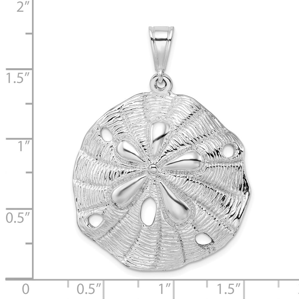 Sterling Silver Rhod-plated Polished/Textured Beveled Sand Dollar Pendant
