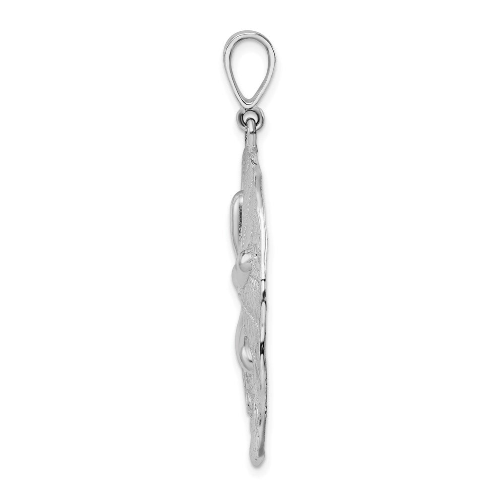 Sterling Silver Rhodium-plated Polished/Textured Sand Dollar Pendant