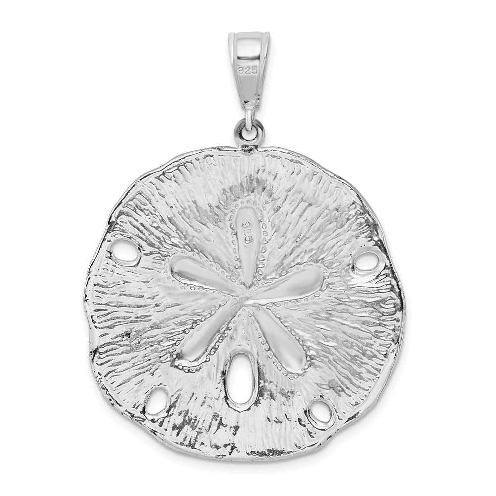 Sterling Silver Rhodium-plated Polished/Textured Sand Dollar Pendant