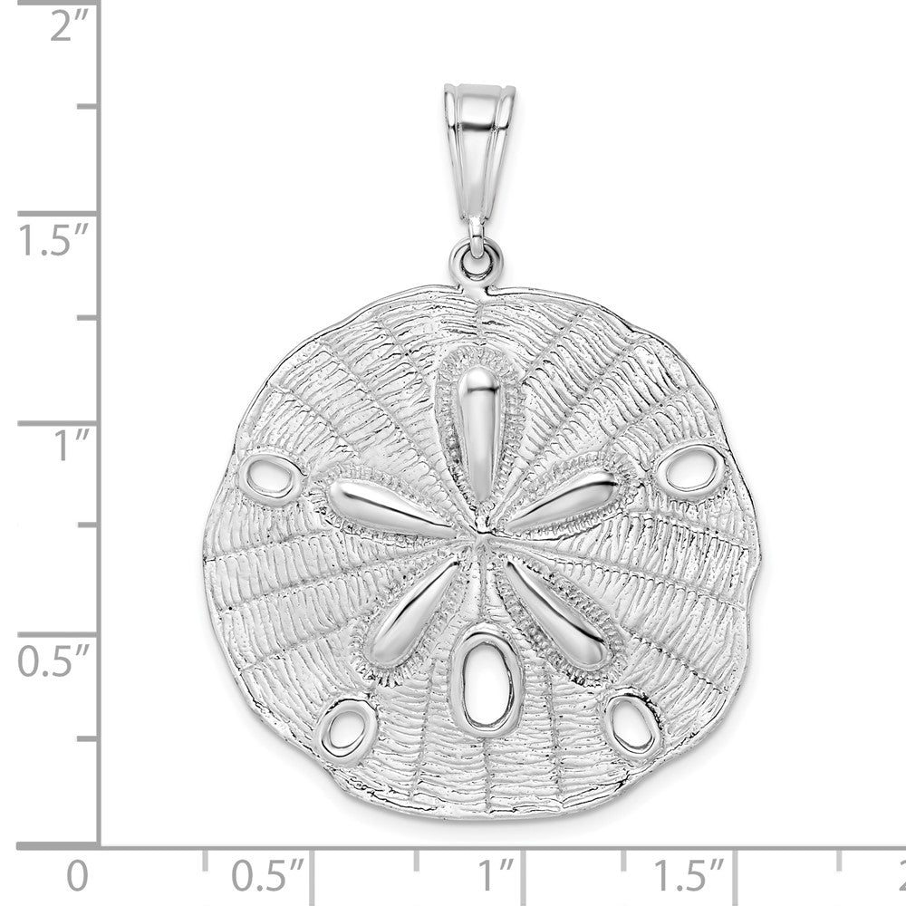 Sterling Silver Rhodium-plated Polished/Textured Sand Dollar Pendant