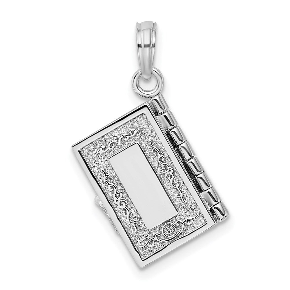 Sterling Silver Rhodium-plated 3D Moveable Lords Prayer Bible Pendant