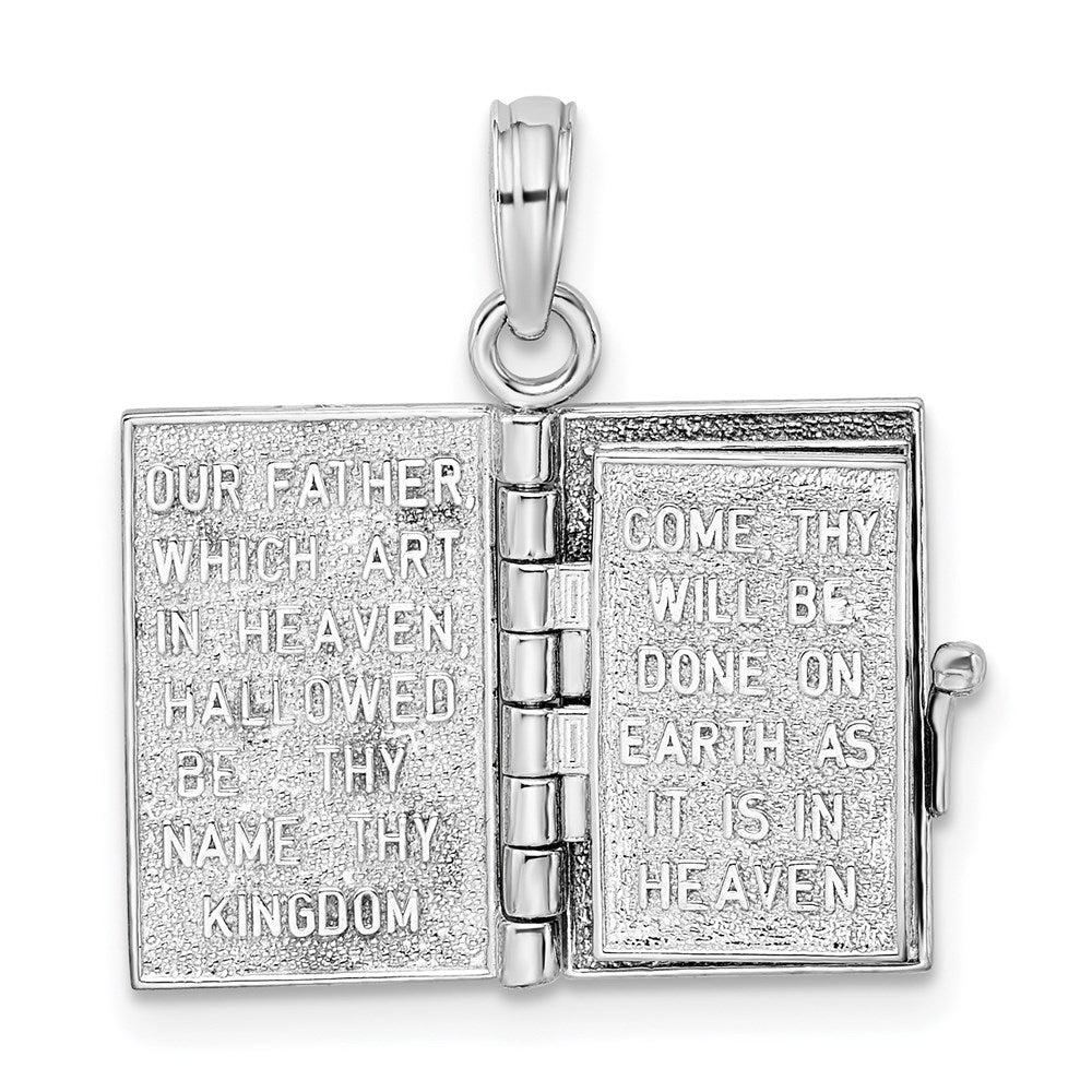 Sterling Silver Rhodium-plated 3D Moveable Lords Prayer Bible Pendant