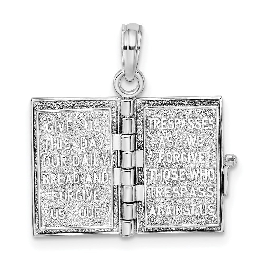Sterling Silver Rhodium-plated 3D Moveable Lords Prayer Bible Pendant