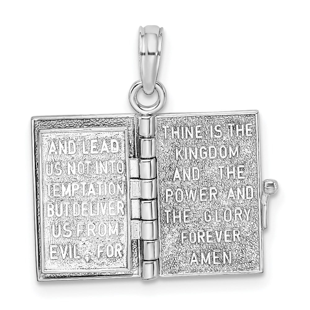 Sterling Silver Rhodium-plated 3D Moveable Lords Prayer Bible Pendant