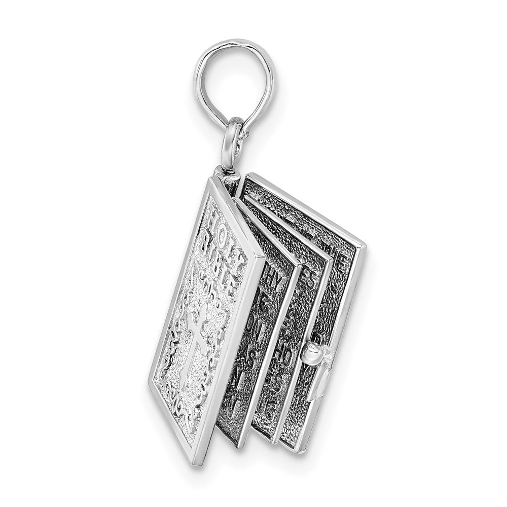 Sterling Silver Rhodium-plated 3D Moveable Lords Prayer Bible Pendant