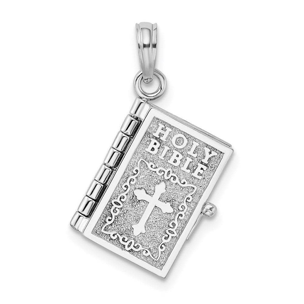 Sterling Silver Rhodium-plated 3D Moveable Lords Prayer Bible Pendant
