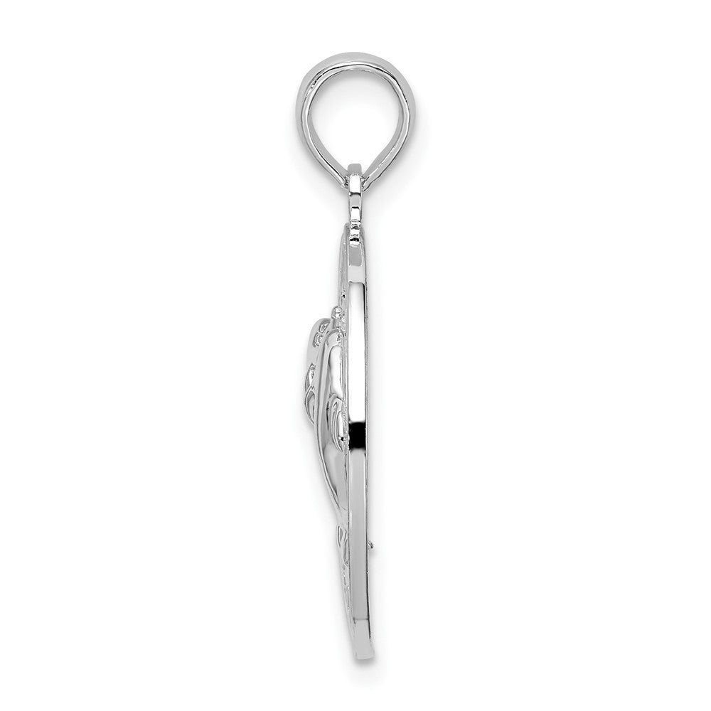 Sterling Silver Rhod-plated Polish/Textured South Beach Dolphin Pendant