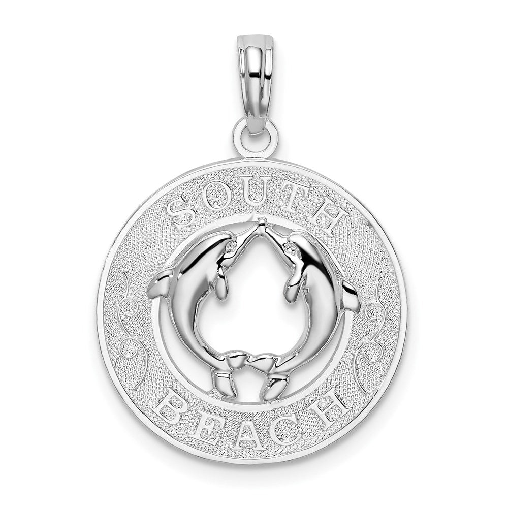 Sterling Silver Rhod-plated Polish/Textured South Beach Dolphin Pendant