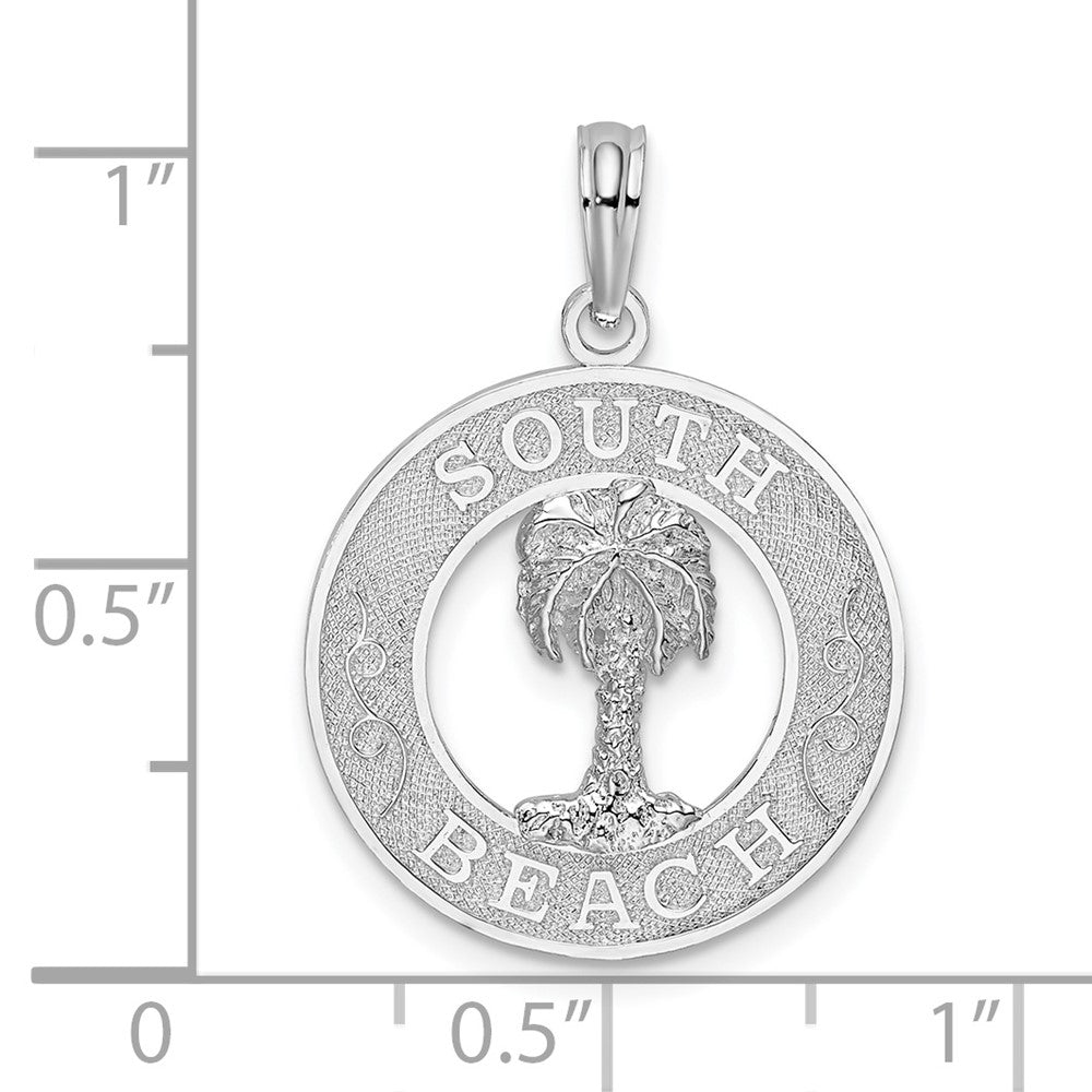 Sterling Silver Rhod-plated Polish/Textured South Beach Palm Tree Pendant