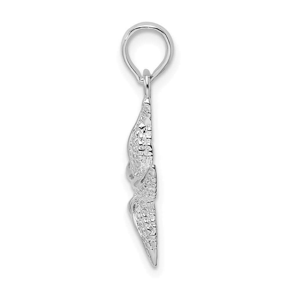 Sterling Silver Rhodium-plated Polished/Textured Starfish Pendant