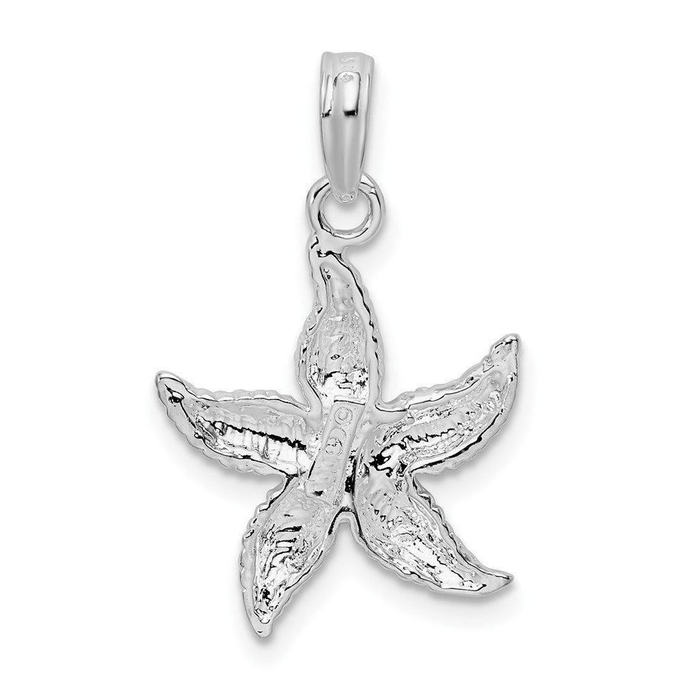 Sterling Silver Rhodium-plated Polished/Textured Starfish Pendant