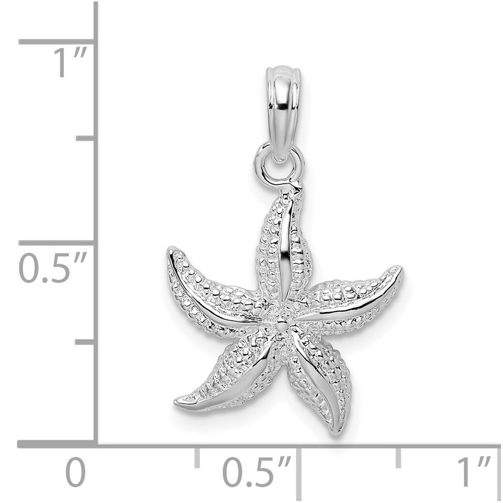 Sterling Silver Rhodium-plated Polished/Textured Starfish Pendant