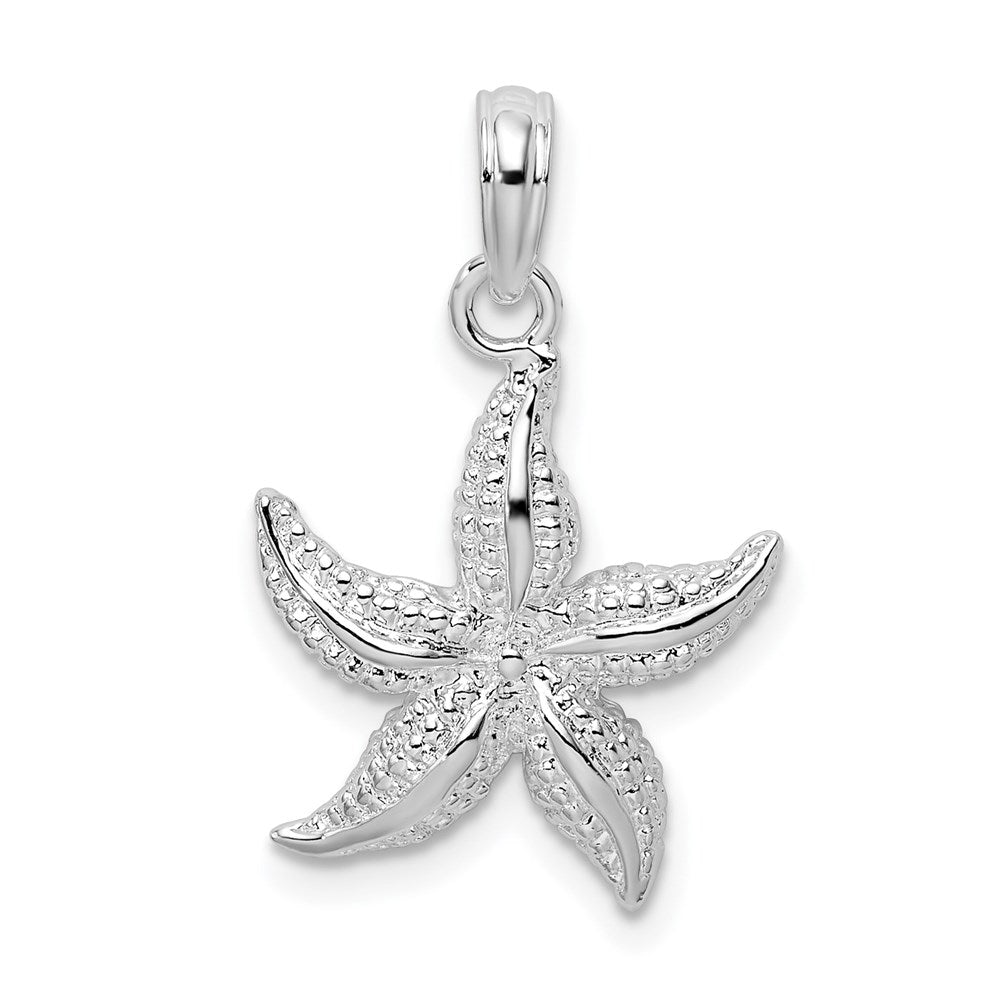 Sterling Silver Rhodium-plated Polished/Textured Starfish Pendant