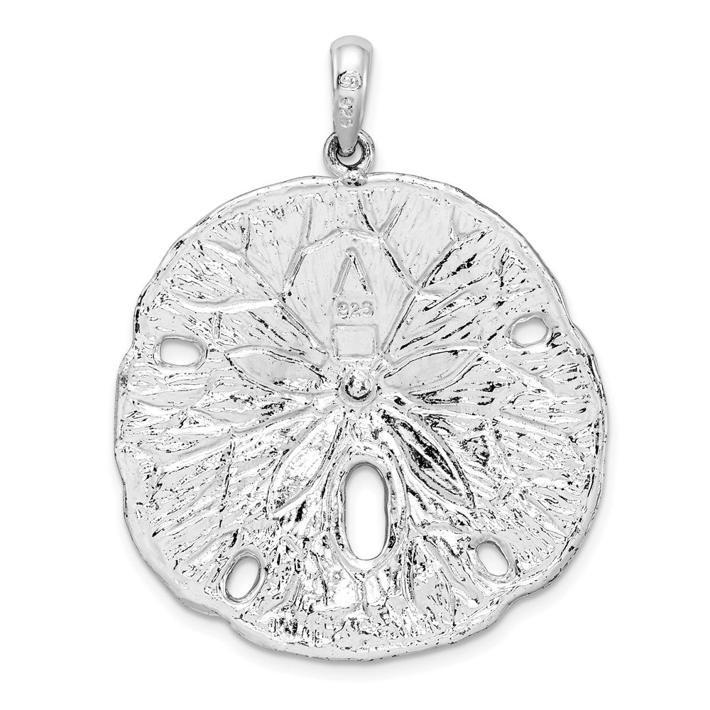 Sterling Silver Rhod-plated Polished/Texture Large Sand Dollar Pendant