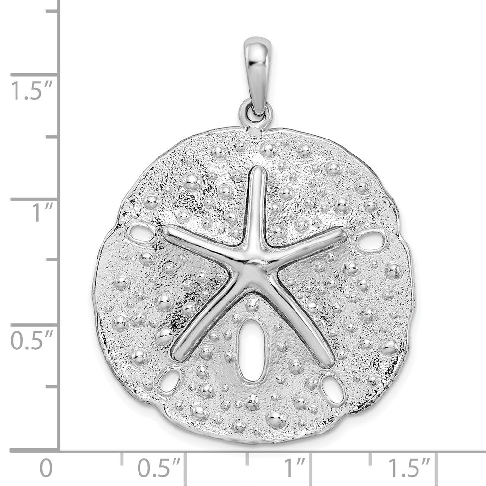 Sterling Silver Rhod-plated Polished/Texture Large Sand Dollar Pendant