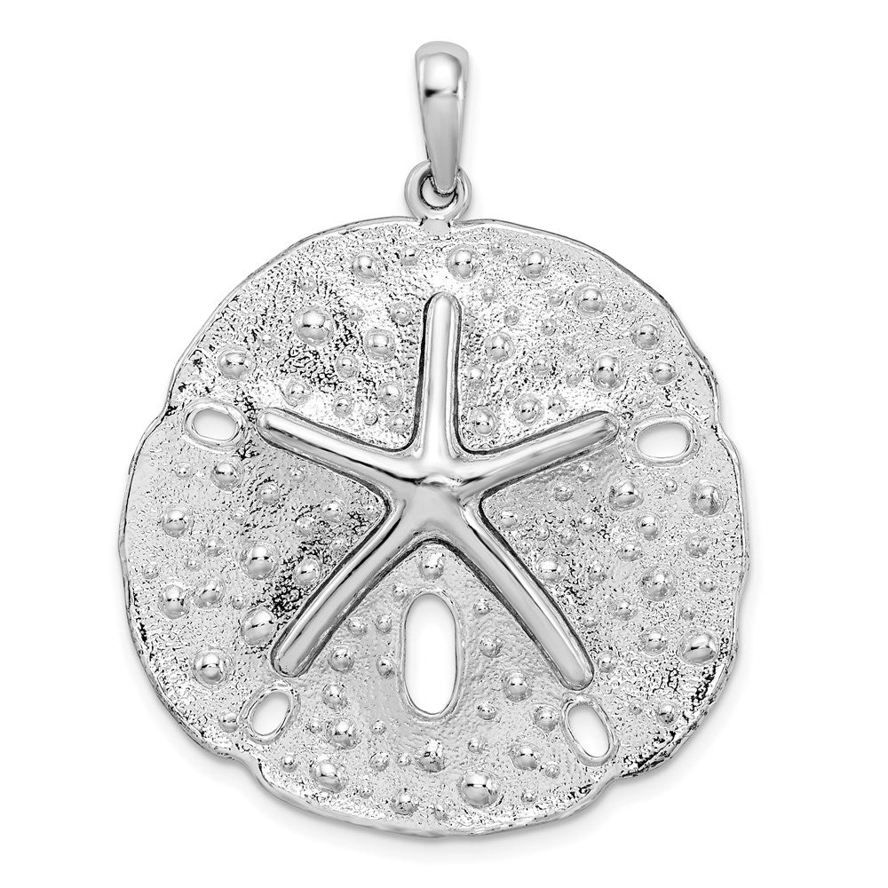 Sterling Silver Rhod-plated Polished/Texture Large Sand Dollar Pendant