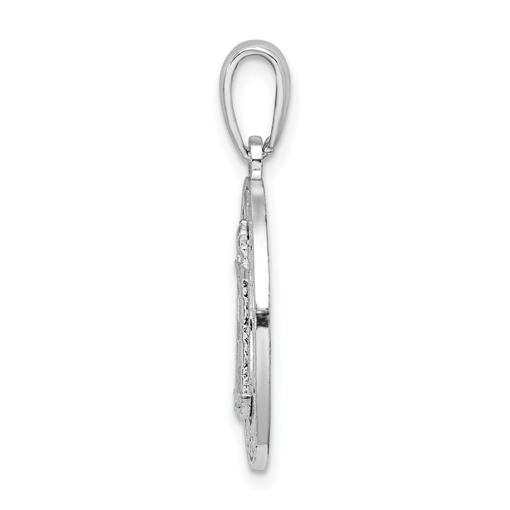 Sterling Silver Rhod-plated Polished Booth Bay Lighthouse Circle Pendant