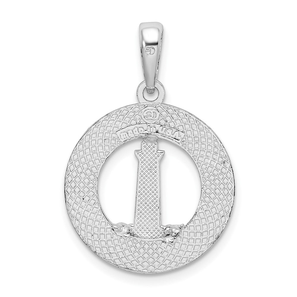 Sterling Silver Rhod-plated Polished Booth Bay Lighthouse Circle Pendant