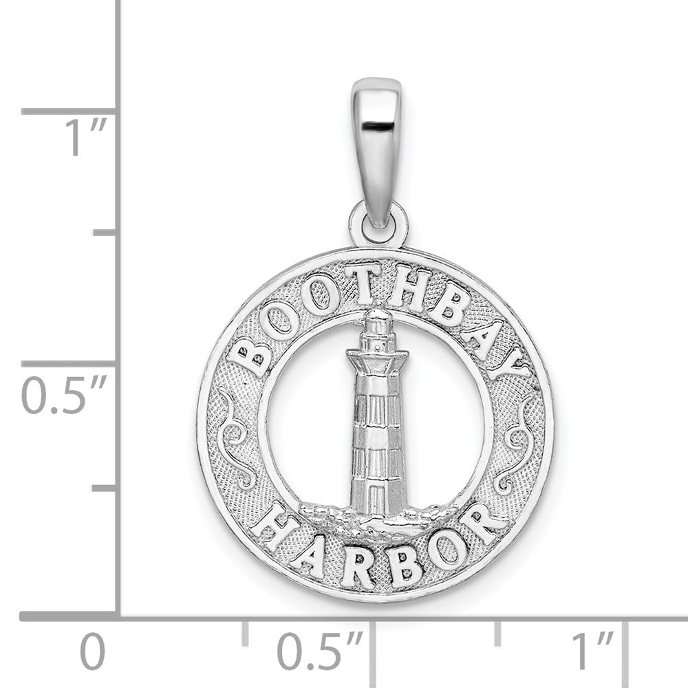 Sterling Silver Rhod-plated Polished Booth Bay Lighthouse Circle Pendant