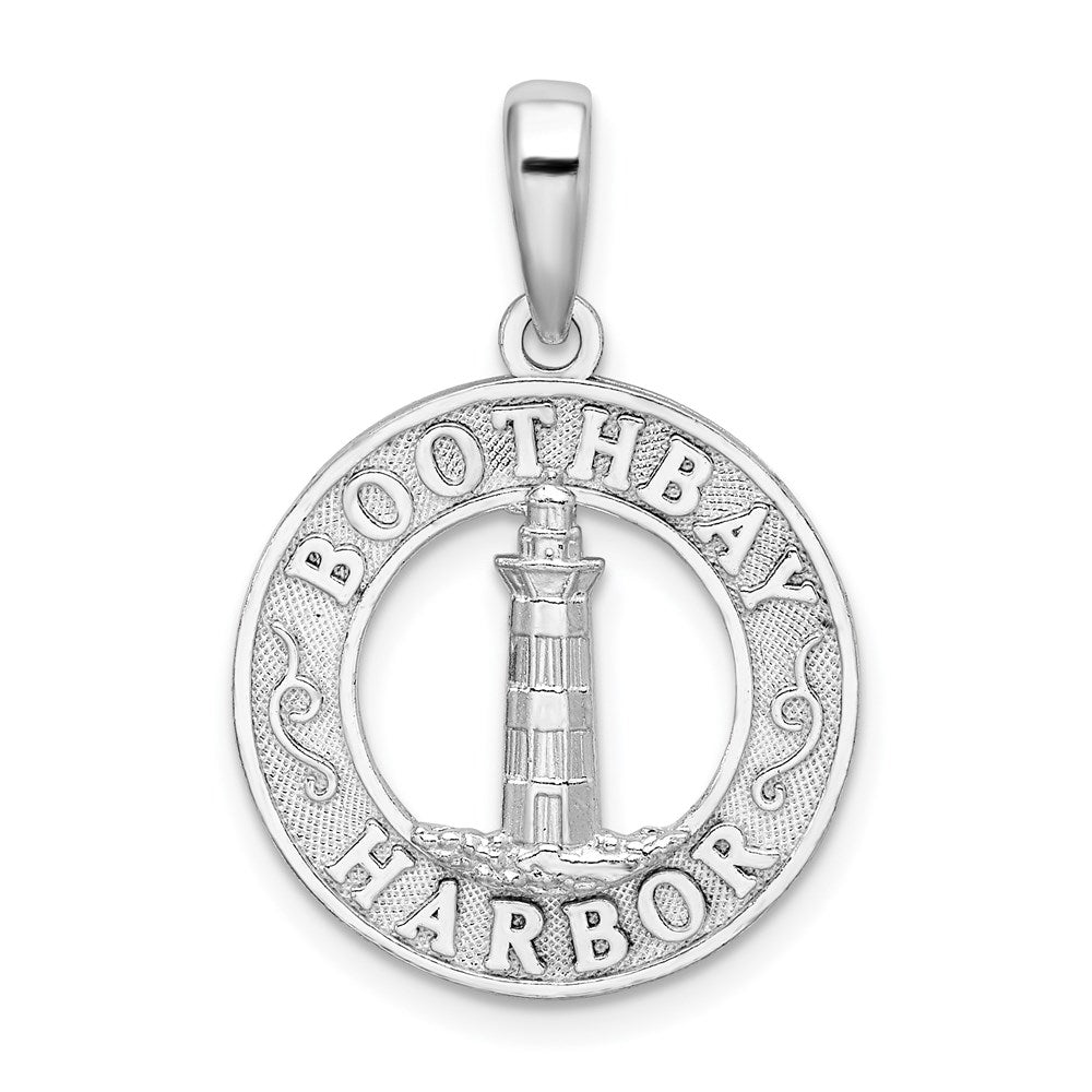 Sterling Silver Rhod-plated Polished Booth Bay Lighthouse Circle Pendant