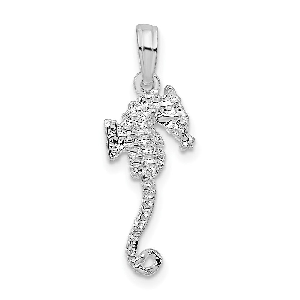 Sterling Silver Rhodium-plated Polished/Textured 3D Sea Horse Pendant