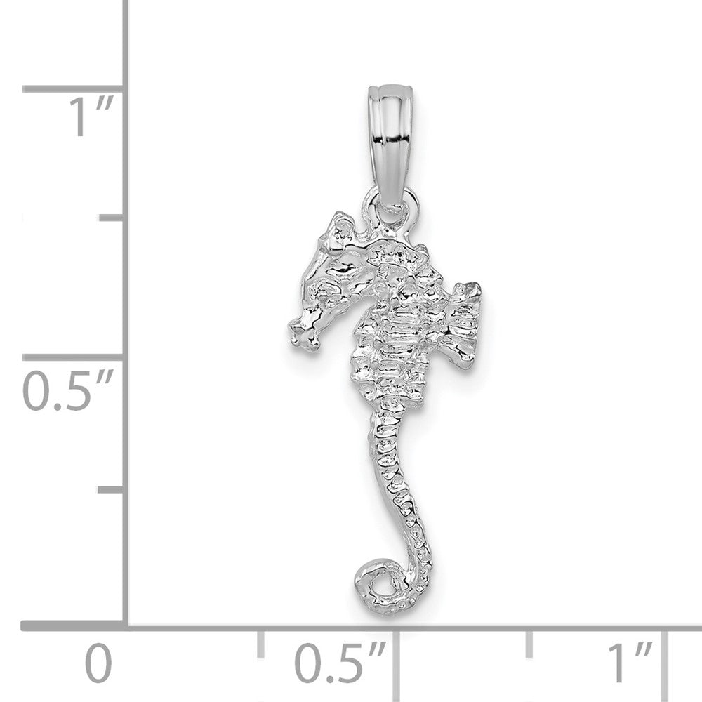Sterling Silver Rhodium-plated Polished/Textured 3D Sea Horse Pendant