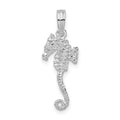 Sterling Silver Rhodium-plated Polished/Textured 3D Sea Horse Pendant