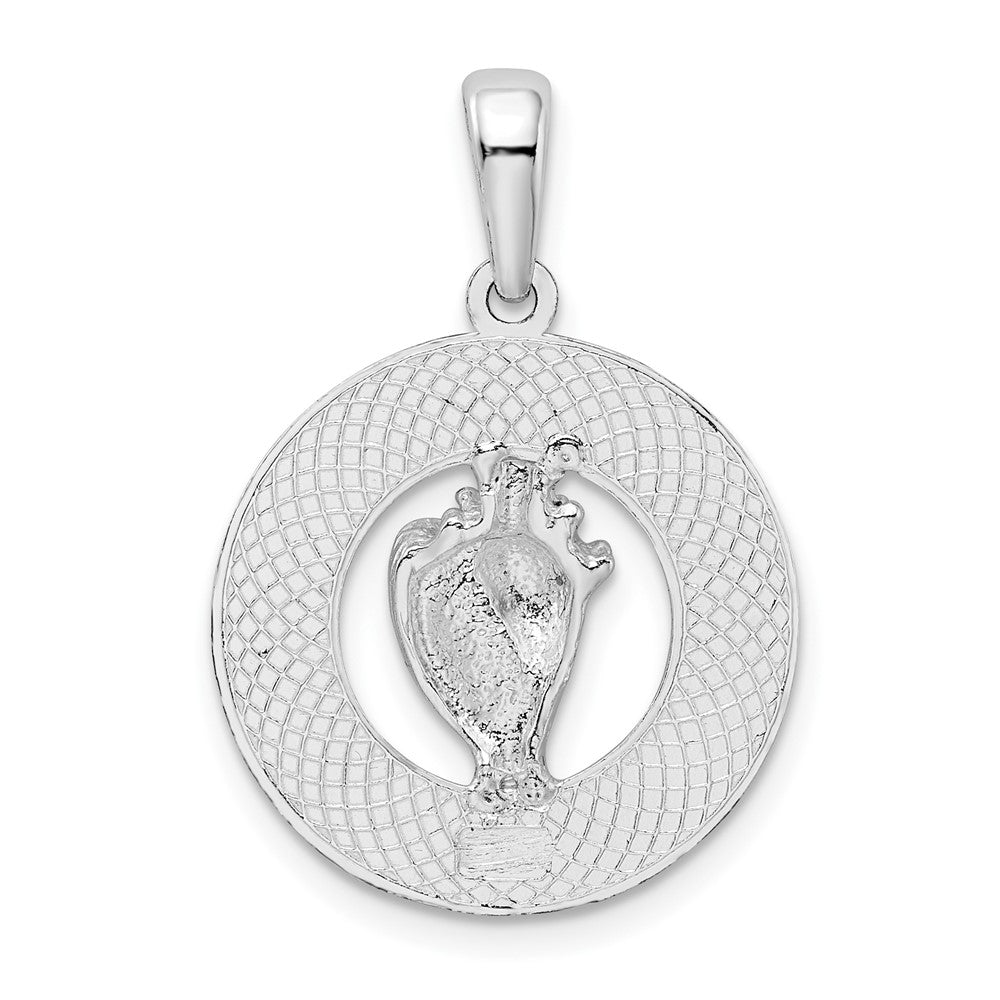 Sterling Silver Rhod-plated Polished St. Augustine w/Shell Circle Pendant