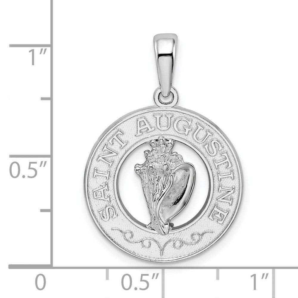 Sterling Silver Rhod-plated Polished St. Augustine w/Shell Circle Pendant