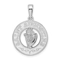 Sterling Silver Rhod-plated Polished St. Augustine w/Shell Circle Pendant