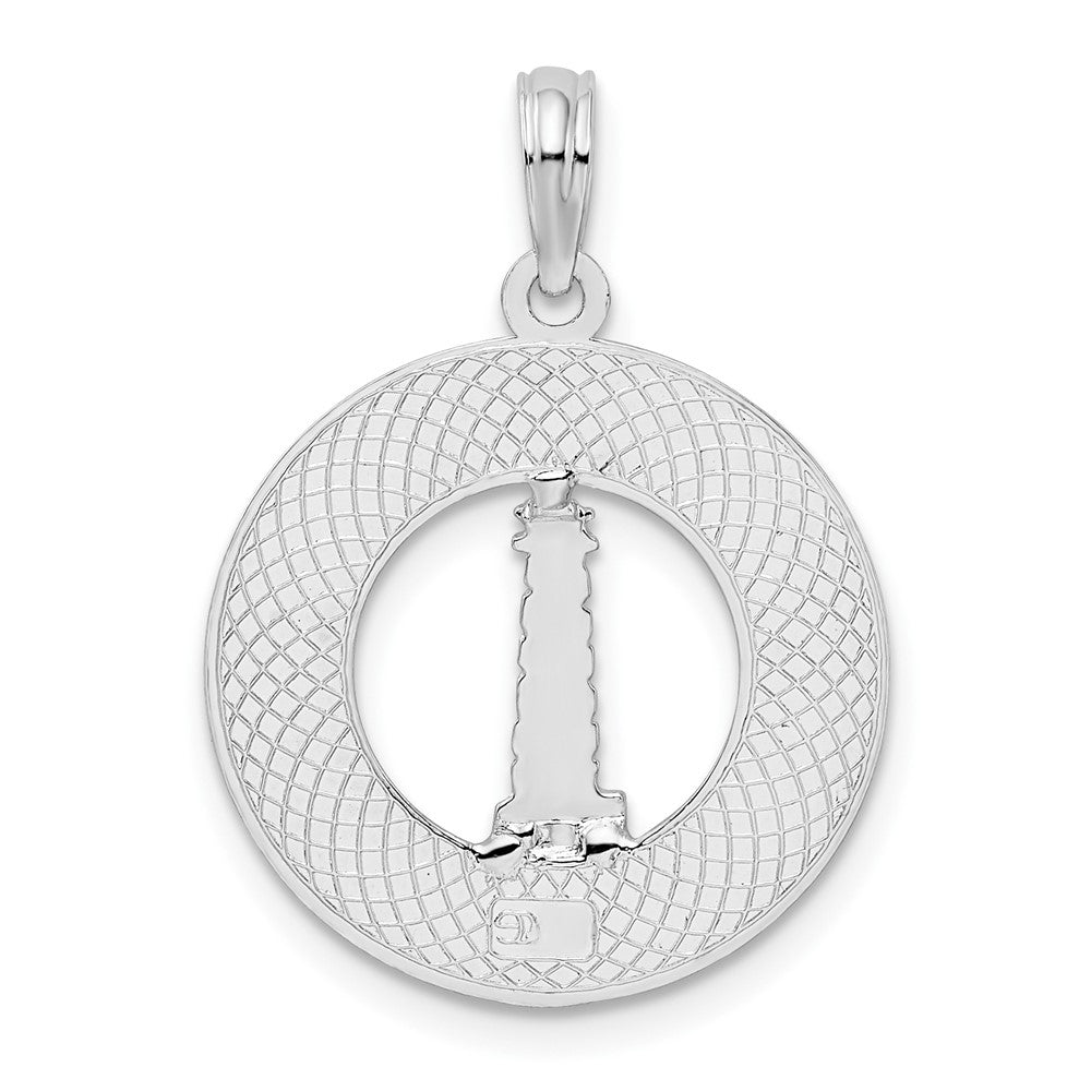 Sterling Silver Rhodium-plated St. Augustine w/Lighthouse Circle Pendant