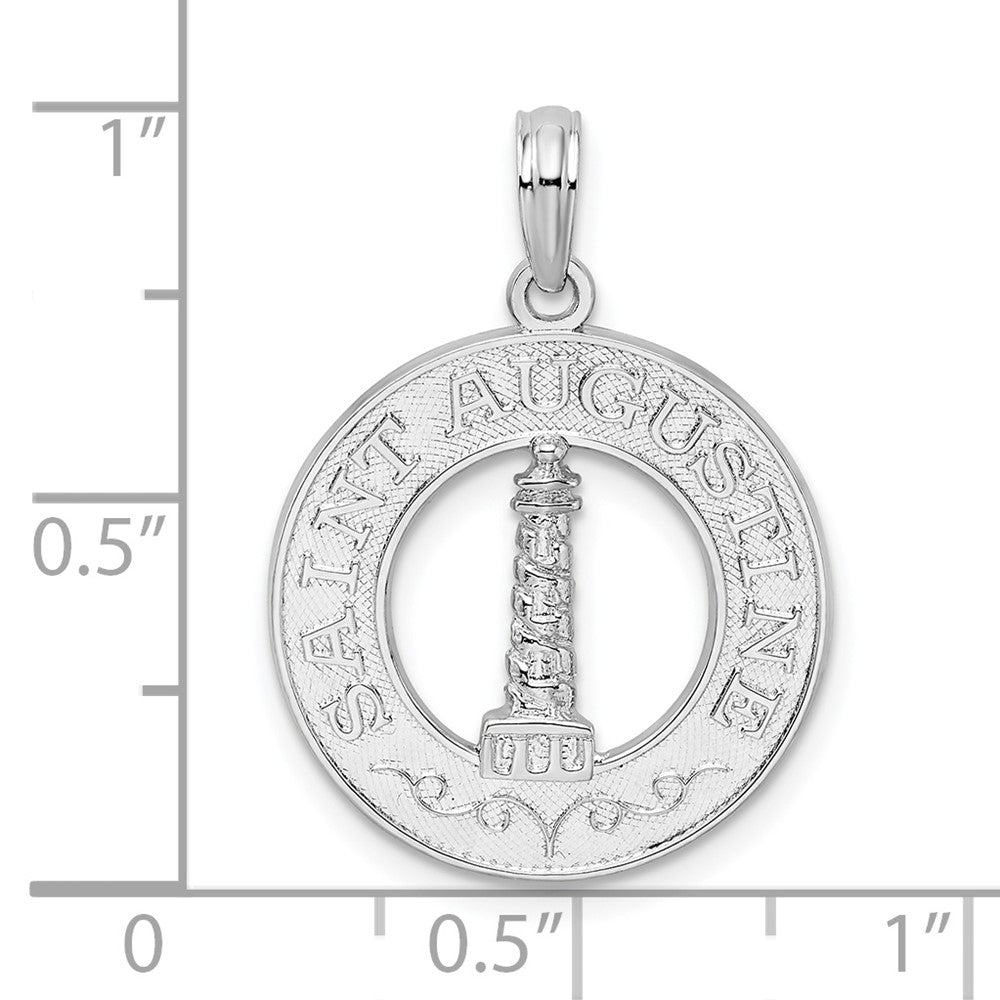 Sterling Silver Rhodium-plated St. Augustine w/Lighthouse Circle Pendant