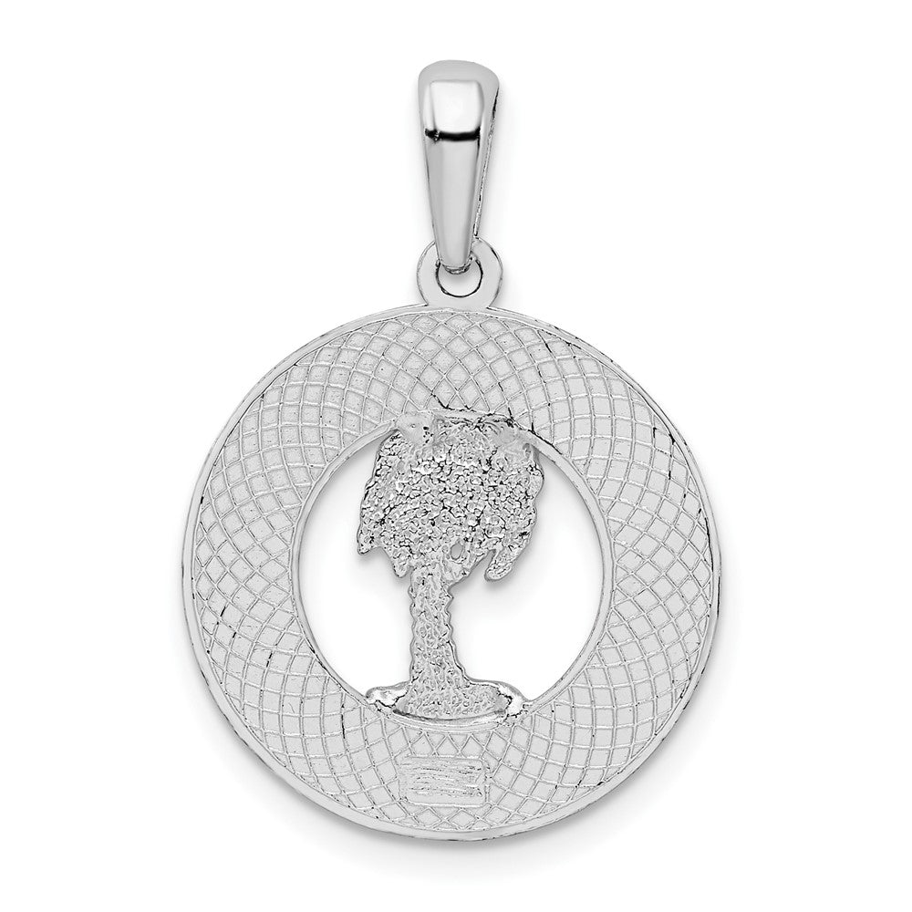 Sterling Silver Rhodium-plated St. Augustine w/Palm Tree Circle Pendant