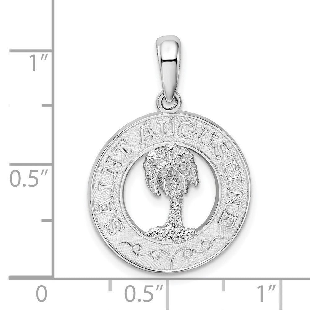 Sterling Silver Rhodium-plated St. Augustine w/Palm Tree Circle Pendant