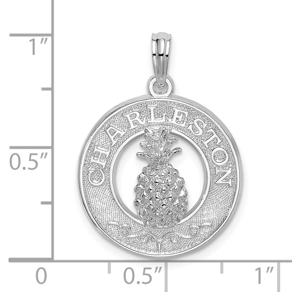 Sterling Silver Rhodium-plated Charleston w/Pineapple Circle Pendant