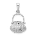 Sterling Silver Rhod-plated 3D Flower Basket Moveable Handle Pendant