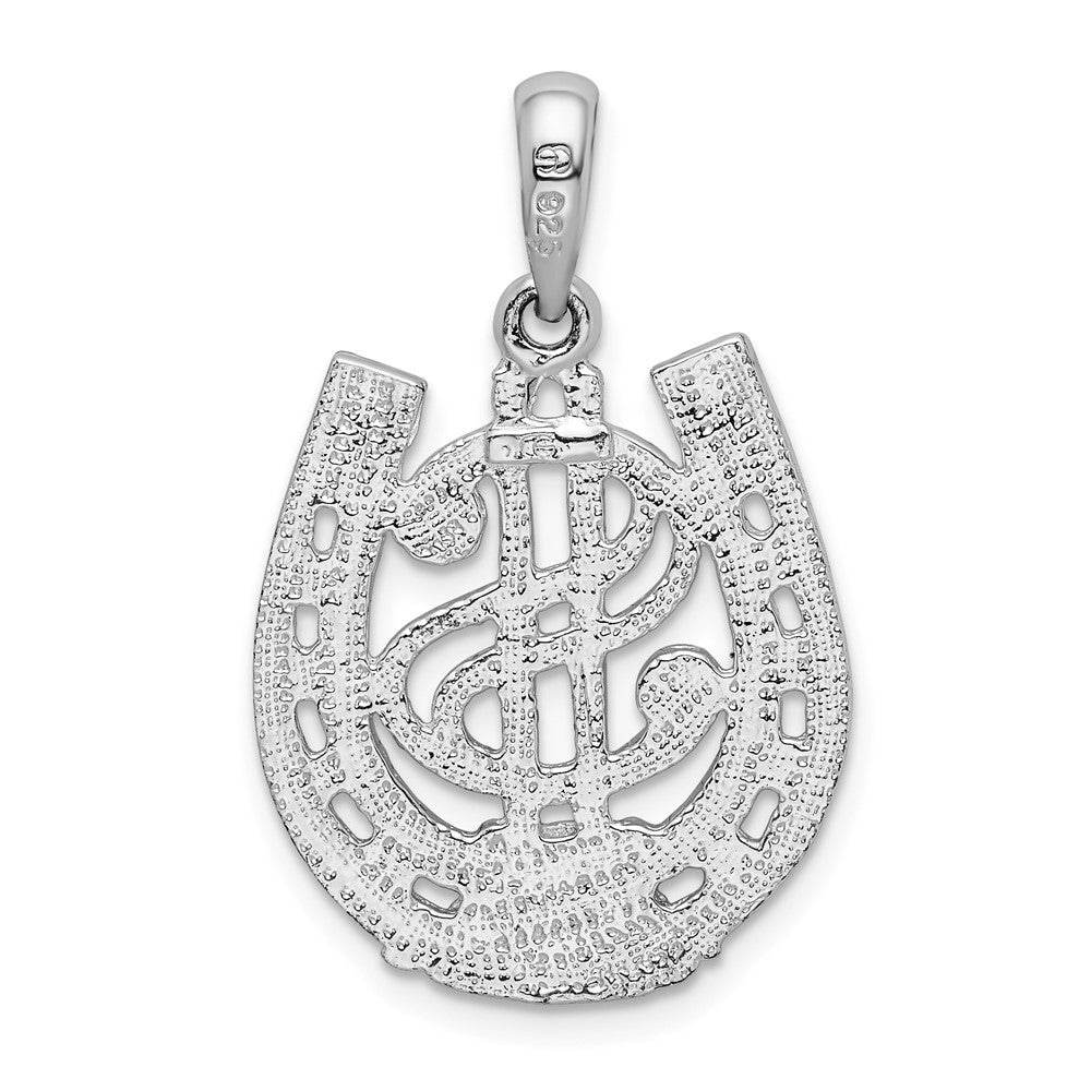 Sterling Silver Rhod-plated Polished Dollar Sign In Horse Shoe Pendant