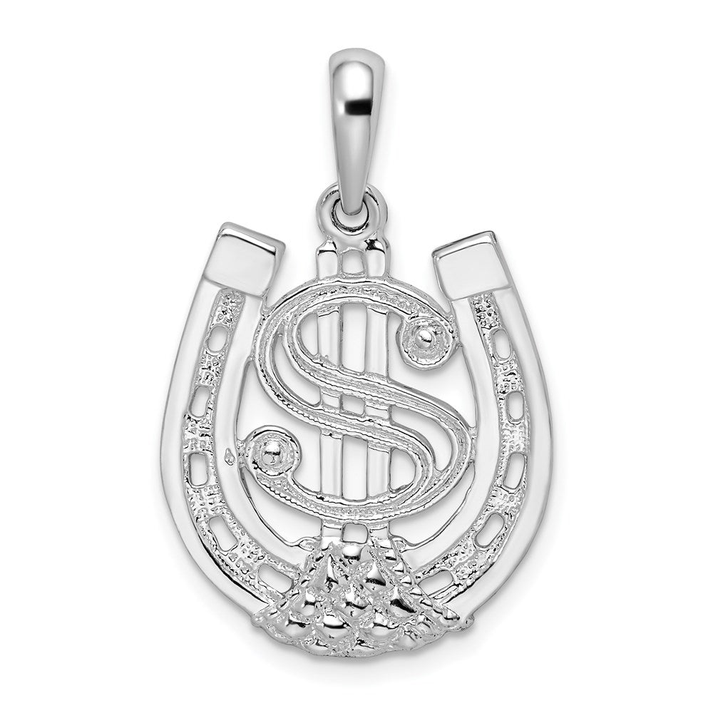 Sterling Silver Rhod-plated Polished Dollar Sign In Horse Shoe Pendant