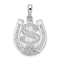 Sterling Silver Rhod-plated Polished Dollar Sign In Horse Shoe Pendant